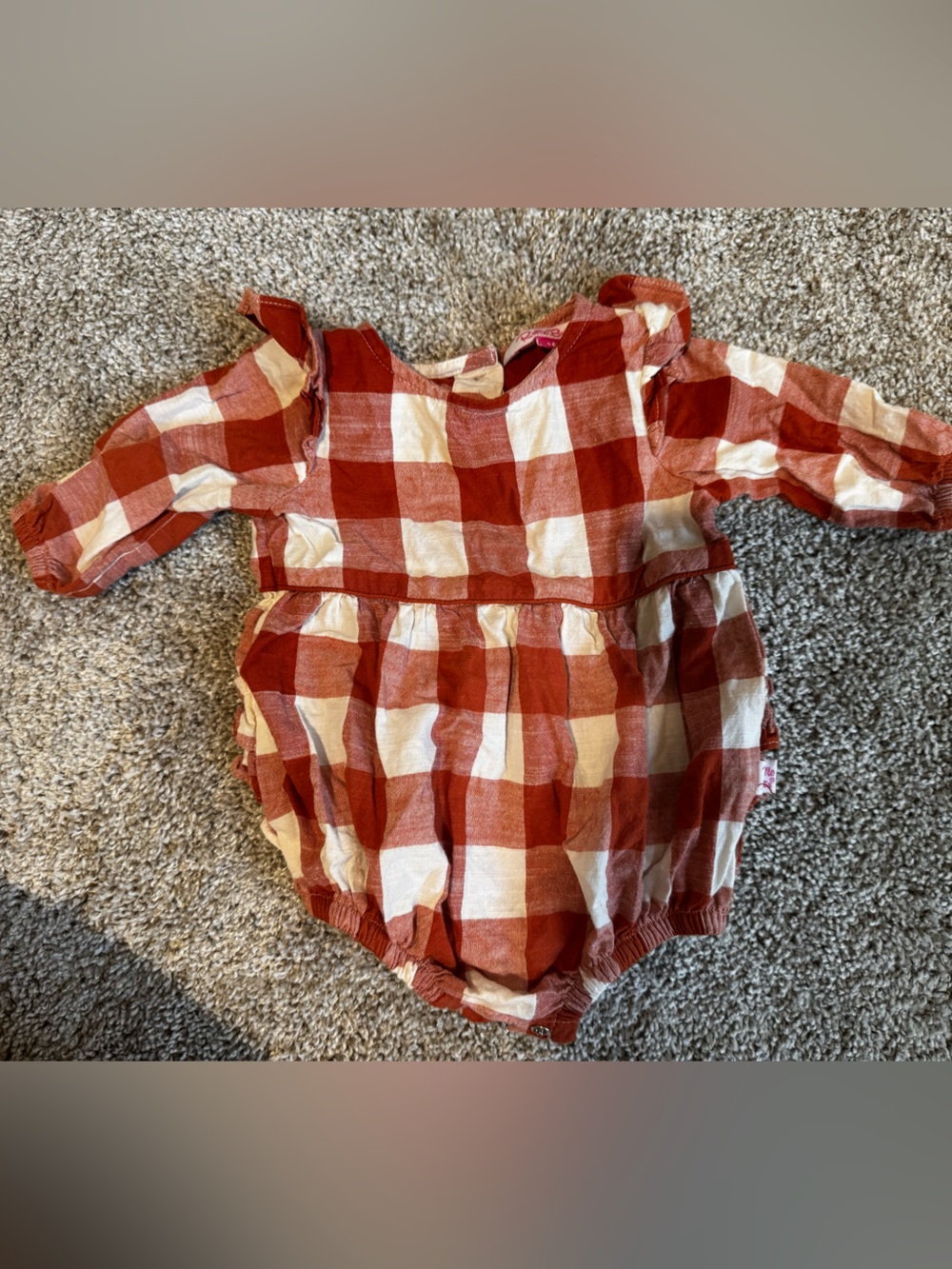 Ruffle Butts burnt orange & Cream Gingham One-Piece bubble romper